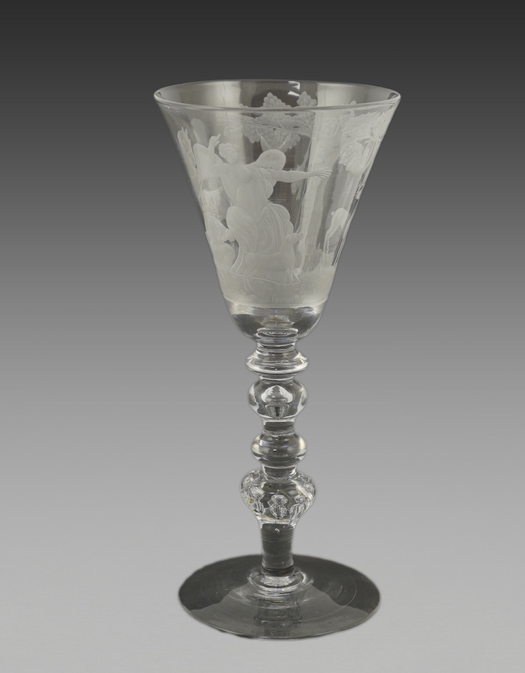 A Dutch engraved goblet in the manner of Christoffel Schroeder, c.1740-60
